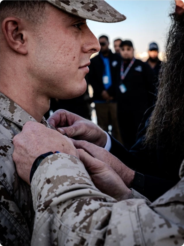 Close view of a military uniform and collar